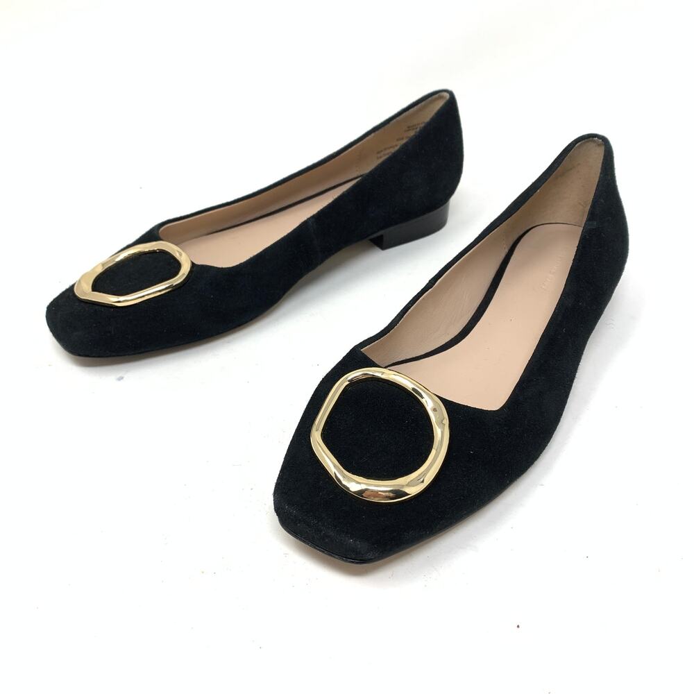 Something Navy Women's Size 6.5 Metal Buckle Black Flats Squared Toe Black